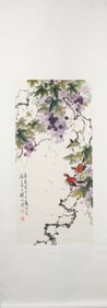 A Chinese Vertical Scroll Ink Painting of Flower and Bird on Paper