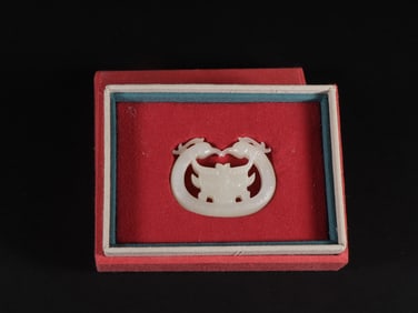 An Exquisite White Jade Beast-Face Pattern Ornament