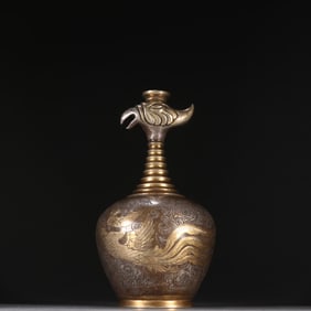 A Rare Gilt Bronze Dragon and Phoenix Pattern Vase