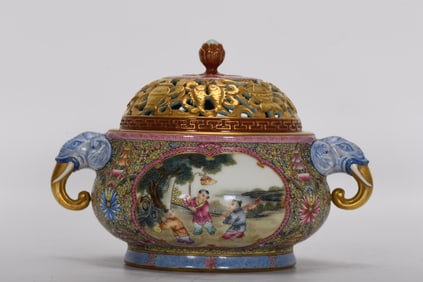 A Rare Enamel Figure Pattern Double-Ear Censer