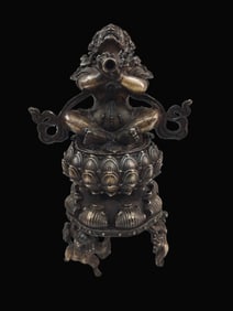A Exquisite Gilt Silver Bronze Buddha Statue Censer