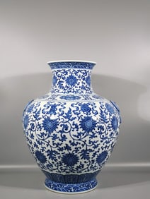 A Exquisite Blue and White Lotus Eight Treasures Pattern Double-Ears Vase
