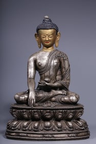 A Solemn Gilt Silver Gold-faced Statue of Amitabha Buddha