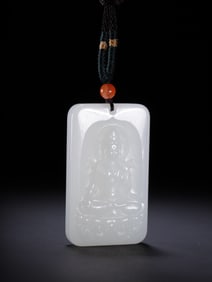 A Rare Hotan Jade Avalokitesvara Plate