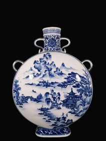 A Exquisite Blue and White Lotus Landscape Pattern Vase