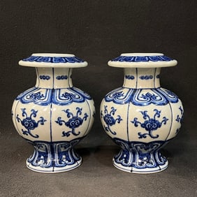 A pair of Exquisite Blue and White Ganoderma lucidum Pattern Vase