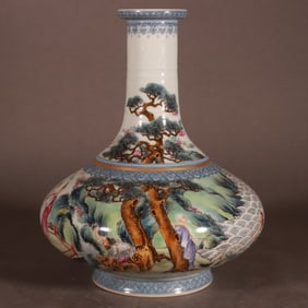 A Rare Enamel Statue of Arhat Pattern Vase 