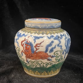 A Exquisite Doucai Horse Pattern Jar