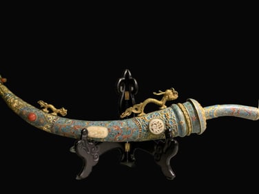 A Exquisite Cloisonne Inlaid Hotan Jade Weapon