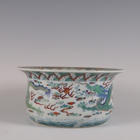 A Rare  Doucai Gilded Cloud and Dragon Pattern Basin