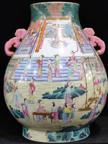 Famille-Rose Character and Story Pattern Double-Ears Zun