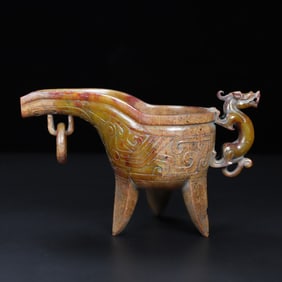 A Exquisite Hotan Jade Dragon-Ears Tripod Cup