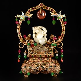 A Exquisite Cloisonne Inlaid Hetian Jade Ornament