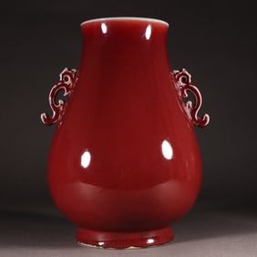 A Exquisite Red Glazed Double-Ears Vase