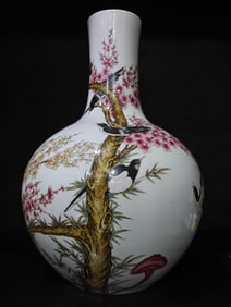 A Exquisite Famille-Rose Flower and Bird Pattern Vase