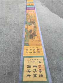 A Chinese Vertical Scroll Ink Painting of Landscapes on Silk