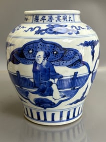 A Exquisite Blue and White Figures Pattern Jar