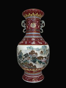 A Exquisite Ruby Red Landscape Pattern Vase