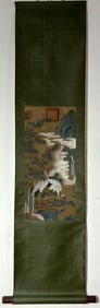 A Chinese Vertical Scroll Ink Painting of Flower and Bird Pattern on Silk