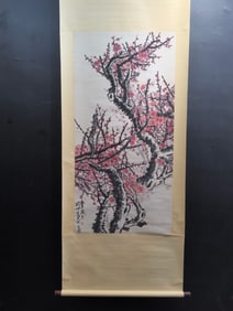 A Chinese Ink Wash Flower Painting on Paper, Vertical Scroll