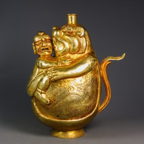 A Exquisite Gilt Bronze Tiger Devouring Man You
