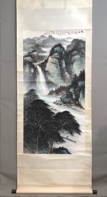A Chinese Ink Painting of Landscape on Paper, Vertical Scroll