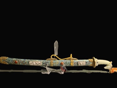 A Exquisite Cloisonne Inlaid Gems Chi Dragon Precious Knife