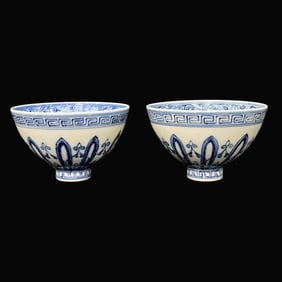 A pair of Exquisite Blue and White Petal Pattern Cup