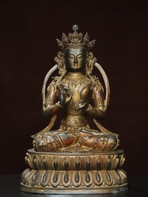 A Exquisite Gold-Painted Bronze Vajra Buddha Statue