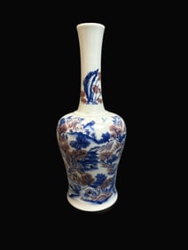 A Exquisite Blue and White Underglaze-Red Landscape Pattern Vase