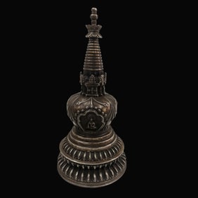 A Exquisite Gilt Silver Bronze Stupa