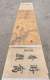 A Chinese Hand Scroll Ink Painting of Flowers and Birds on Paper