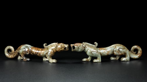 A pair of Exquisite Hotan Jade Auspicious Beast Ornament