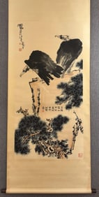 A Chinese Vertical Scroll Ink Painting of Flower and Bird on Paper