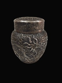 A Exquisite Gilt Silver Bronze Dragon and Phoenix Pattern Jar