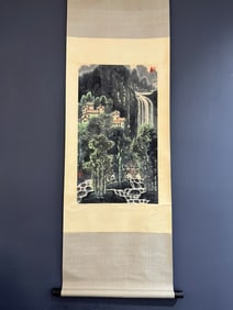 A Chinese Vertical Scroll Ink Landscape Painting on Paper