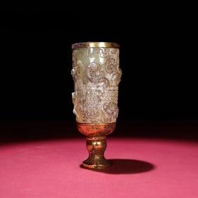 A Exquisite Hotan Jade Copper-Inlaid Dragon Pattern Cup