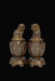 A pair of Exquisite Purple Gold Glaze Carved Auspicious Beast Pattern Censer