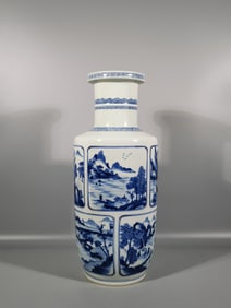 A Exquisite Blue and White Landscape Pattern Vase