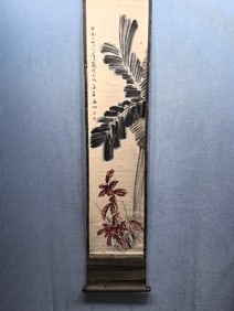 A Chinese Vertical Scroll Ink Painting of Flowers on Paper
