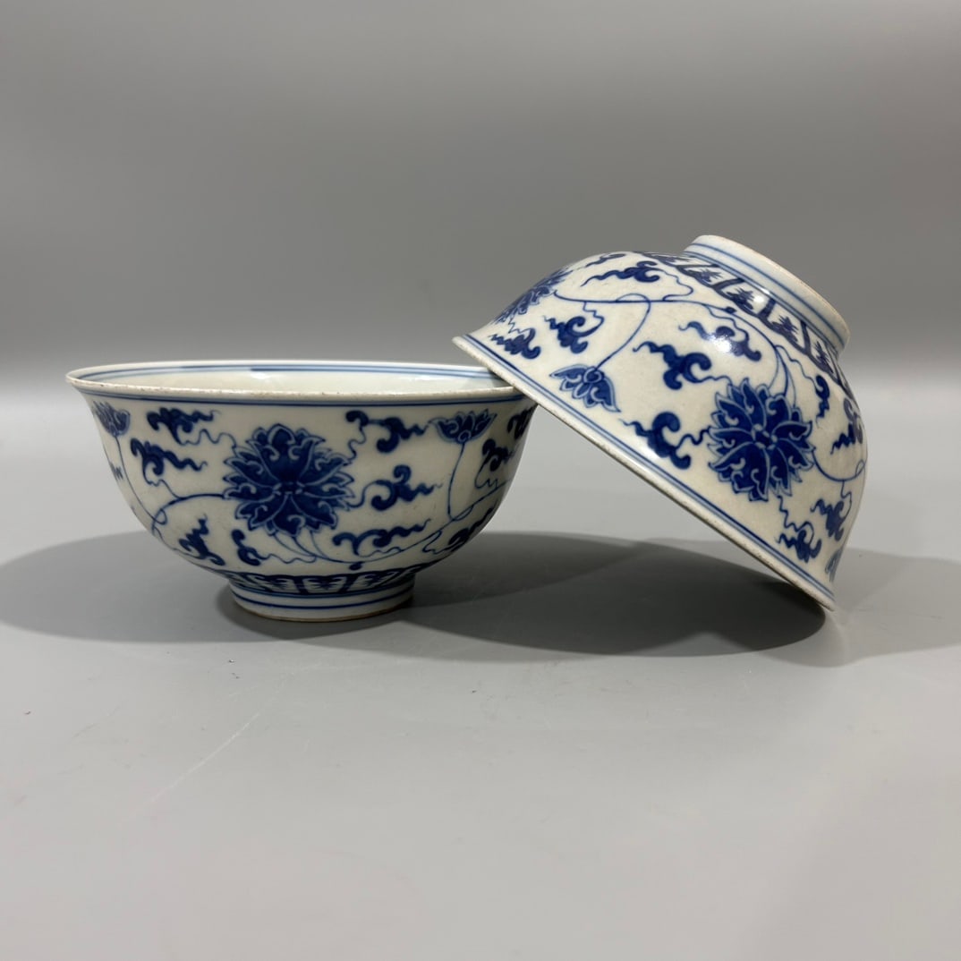 A pair of Exquisite Blue and White Lotus Pattern Bowls (1 of 7)