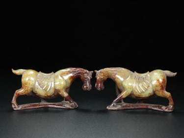 A pair of Exquisite Hotan Jade Horse Ornament