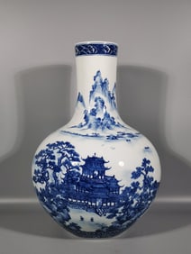 A Exquisite Blue and White Landscape Pattern Vase