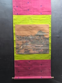 A Chinese Vertical Scroll Ink Painting of Landscapes on Silk