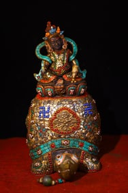 A Exquisite Meteorite Carved Inlaid Dzi bead Tortoise Ornament