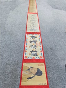 A Chinese Hand Scroll Ink Painting of Figures on Silk