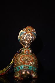 A Exquisite Meteorite Carved Inlaid Dzi bead Tortoise Ornament