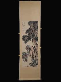 A Chinese Ink Painting of Flowers on Paper, Vertical Scroll