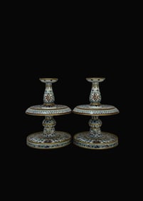 A pair of Exquisite Blue and White Doucai Candlestick