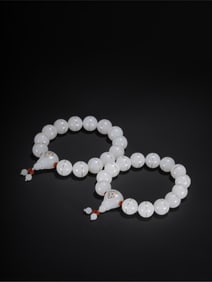 A pair of Rare Hotan White Jade Round Beads Bracelets